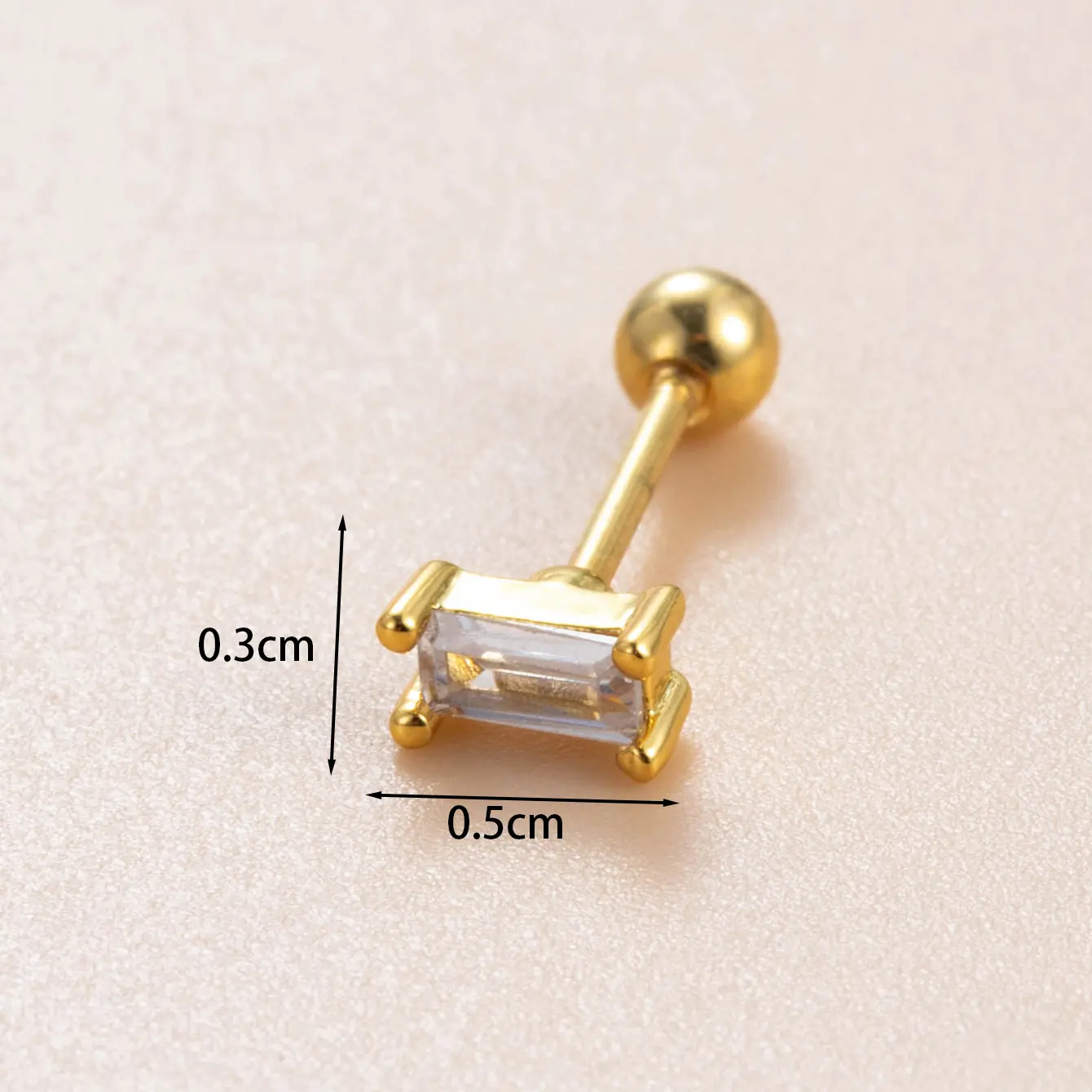 1 Piece Simple Series Rectangle Copper   Gold Color Zircon Women's Stud Earrings h5 